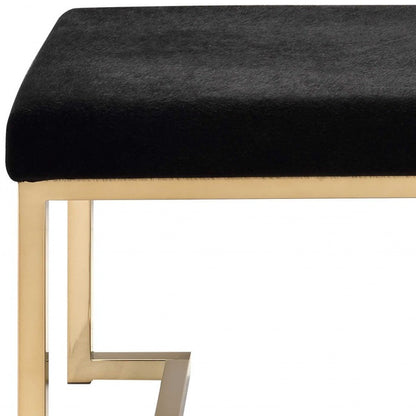 24" Black Cotton Blend And Gold Ottoman - FurniFindUSA