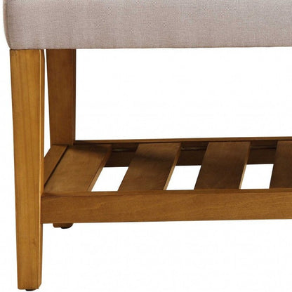 40" Light Gray and Brown Upholstered Polyester Bench with Shelves HomeRoots