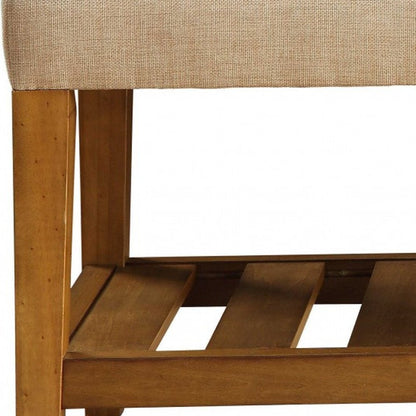 40" Light Gray and Brown Upholstered Polyester Bench with Shelves HomeRoots
