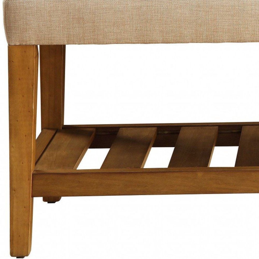 40" Light Gray and Brown Upholstered Polyester Bench with Shelves HomeRoots