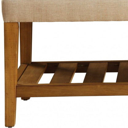 40" Light Gray and Brown Upholstered Polyester Bench with Shelves HomeRoots
