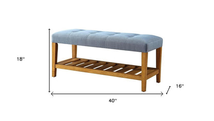 40" Light Gray and Brown Upholstered Polyester Bench with Shelves HomeRoots