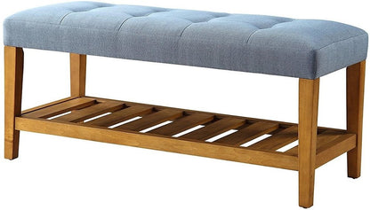40" Light Gray and Brown Upholstered Polyester Bench with Shelves HomeRoots