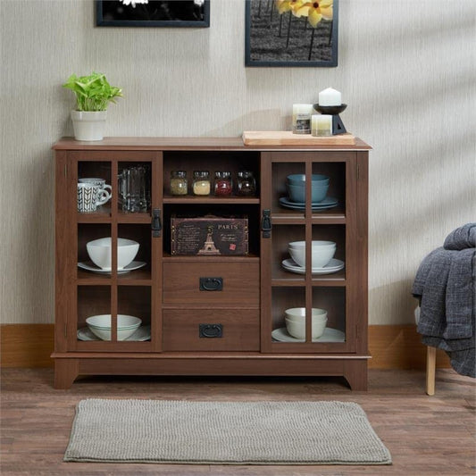 42" Espresso Two Drawer Sideboard with Glass Doors