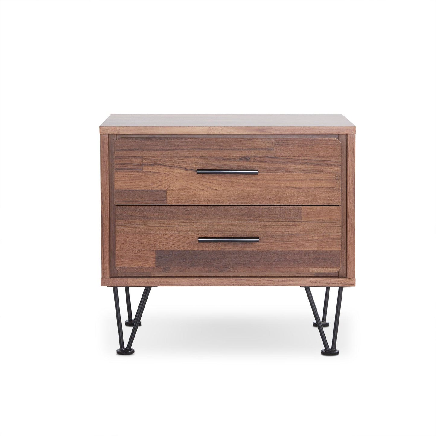 18" Brown Two Drawers Metal Nightstand - FurniFindUSA