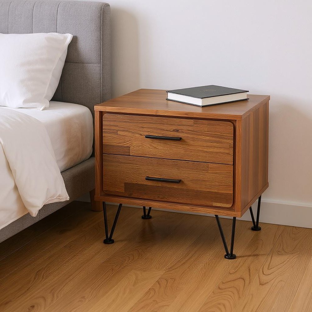 18" Brown Wood Two Drawer Nightstand HomeRoots