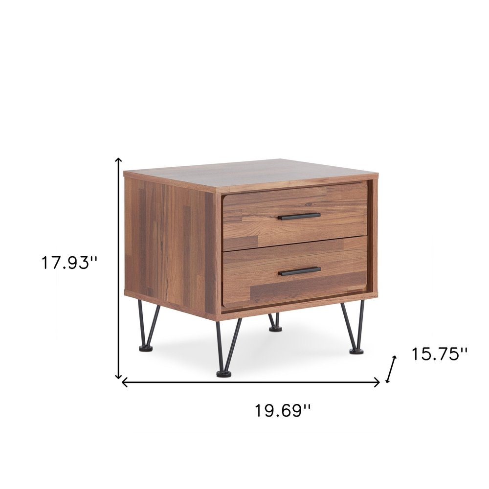 18" Brown Wood Two Drawer Nightstand HomeRoots