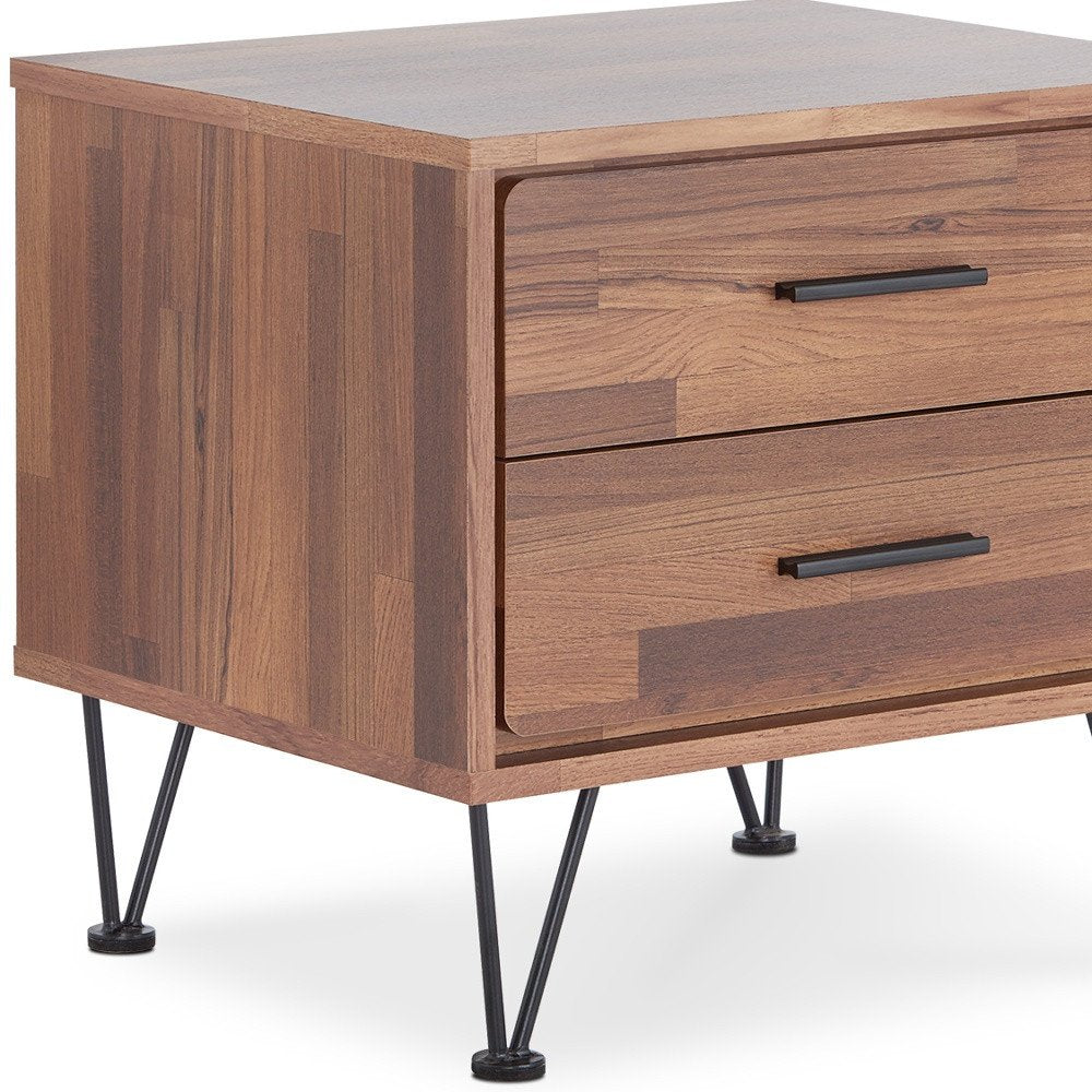 18" Brown Wood Two Drawer Nightstand HomeRoots