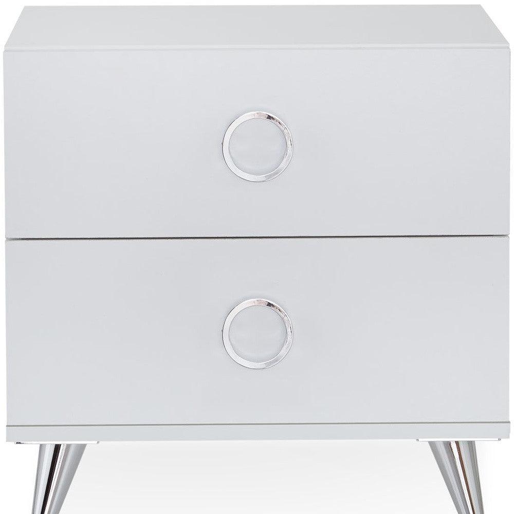 20" Black Two Drawers Chrome Nightstand - FurniFindUSA