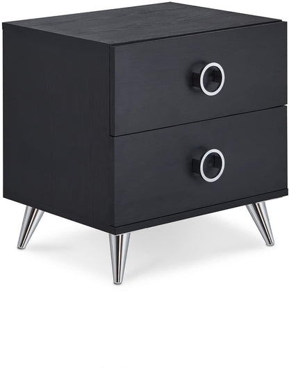 20" Black Two Drawers Chrome Nightstand - FurniFindUSA