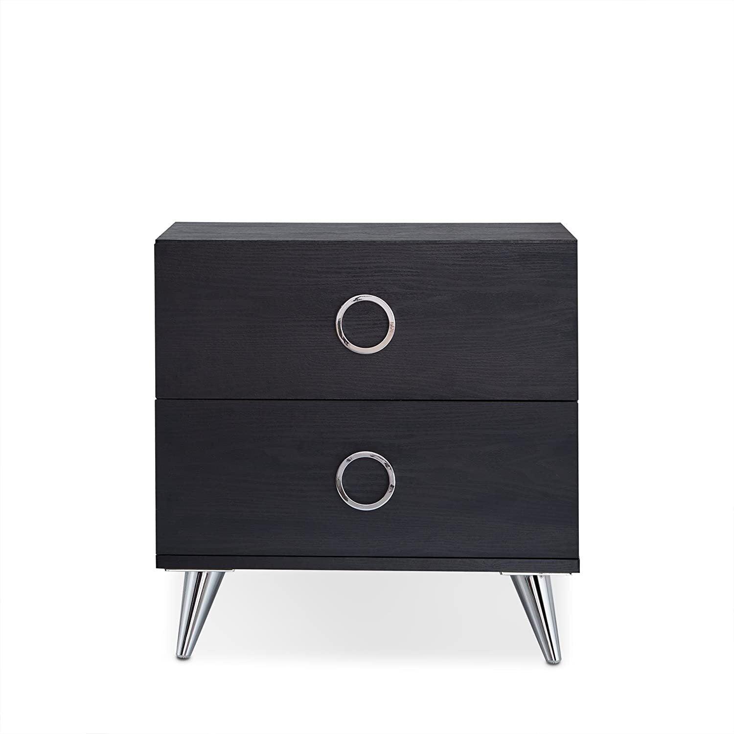 20" Black Two Drawers Chrome Nightstand - FurniFindUSA