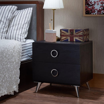 20" Black Two Drawers Chrome Nightstand - FurniFindUSA