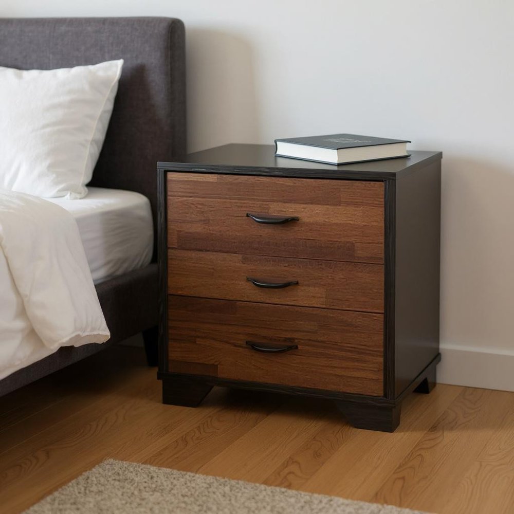 19" Espresso Wood Three Drawer Nightstand HomeRoots