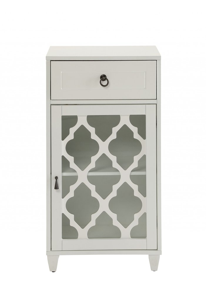 17" White Fret Work Design Glass Door Accent Cabinet HomeRoots
