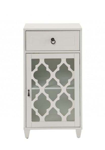 17" White Fret Work Design Glass Door Accent Cabinet HomeRoots