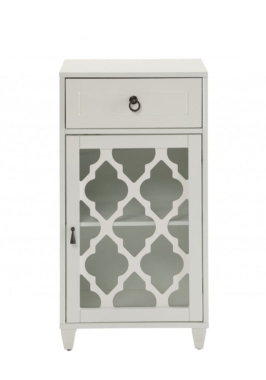 17" White Fret Work Design Glass Door Accent Cabinet HomeRoots