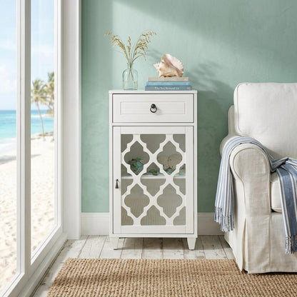 17" White Fret Work Design Glass Door Accent Cabinet HomeRoots