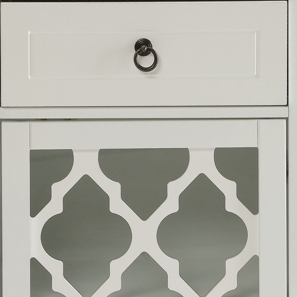 17" White Fret Work Design Glass Door Accent Cabinet HomeRoots