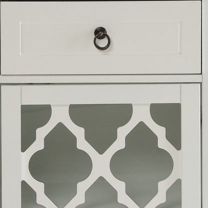 17" White Fret Work Design Glass Door Accent Cabinet HomeRoots