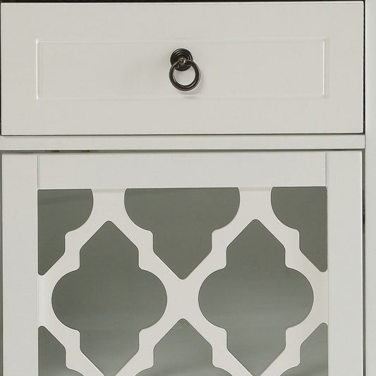 17" White Fret Work Design Glass Door Accent Cabinet HomeRoots