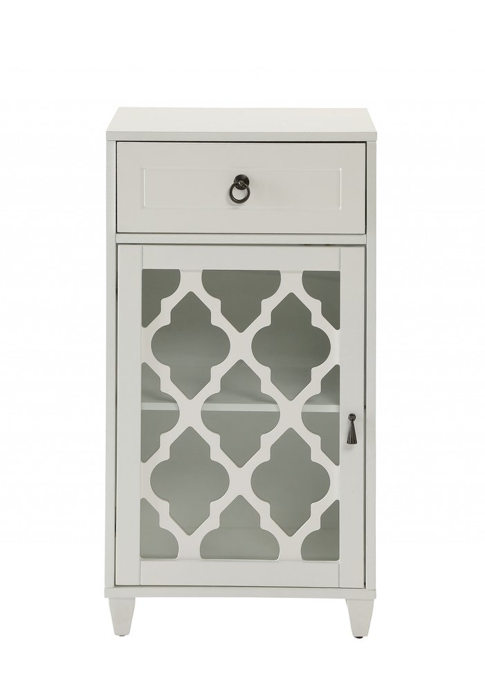17" White Fret Work Design Glass Door Accent Cabinet HomeRoots