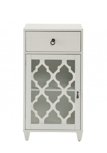 17" White Fret Work Design Glass Door Accent Cabinet HomeRoots