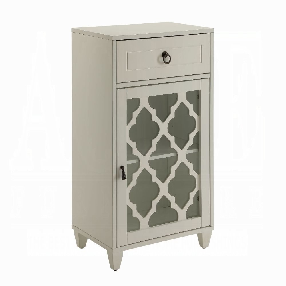 17" White Fret Work Design Glass Door Accent Cabinet HomeRoots