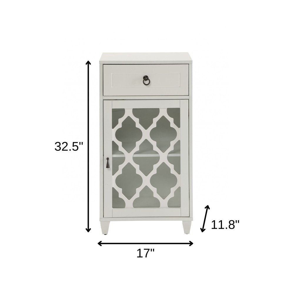 17" White Fret Work Design Glass Door Accent Cabinet HomeRoots