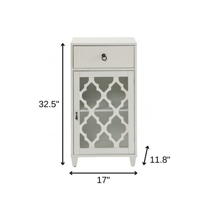 17" White Fret Work Design Glass Door Accent Cabinet HomeRoots
