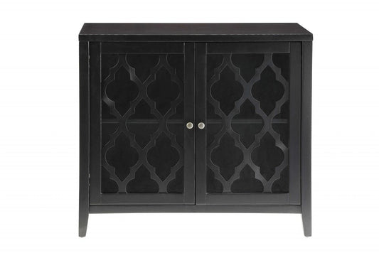 34" Black Sideboard with Two Glass Doors HomeRoots