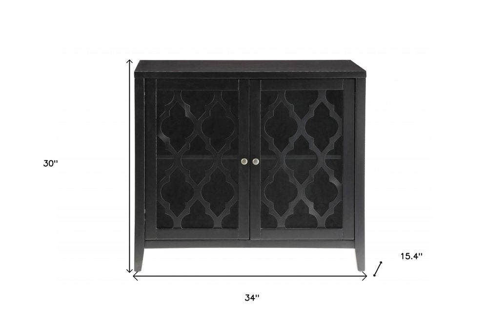 34" Black Sideboard with Two Glass Doors HomeRoots