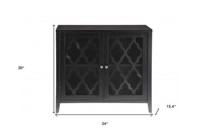 34" Black Sideboard with Two Glass Doors HomeRoots