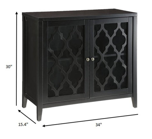 34" Black Sideboard with Two Glass Doors HomeRoots