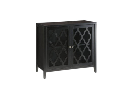 34" Black Sideboard with Two Glass Doors HomeRoots