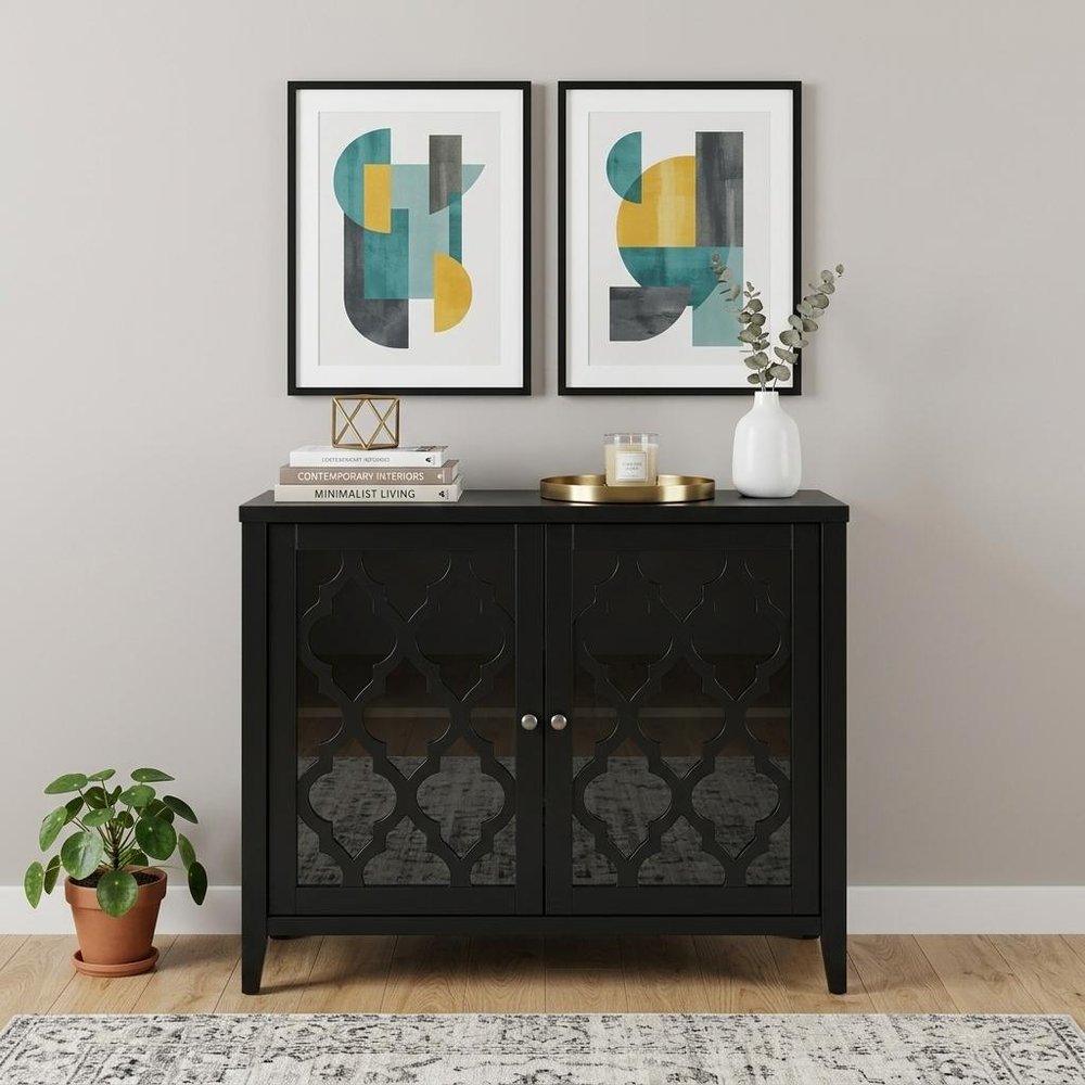 34" White Sideboard with Two Glass Doors HomeRoots