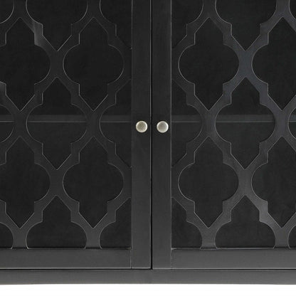 34" Black Sideboard with Two Glass Doors HomeRoots
