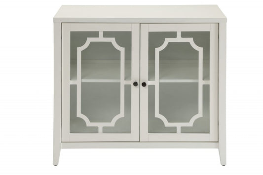 34" White Sideboard with Two Glass Doors