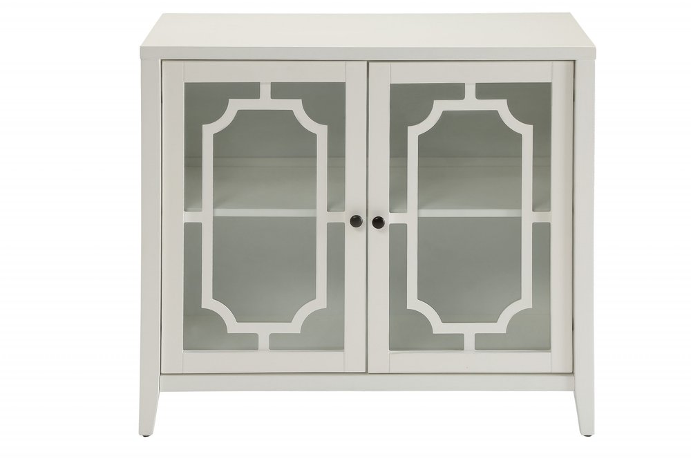 34" White Sideboard with Two Glass Doors HomeRoots