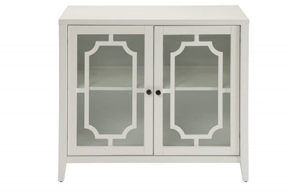34" White Sideboard with Two Glass Doors HomeRoots