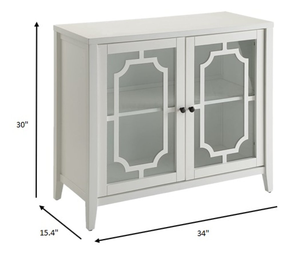 34" White Sideboard with Two Glass Doors HomeRoots
