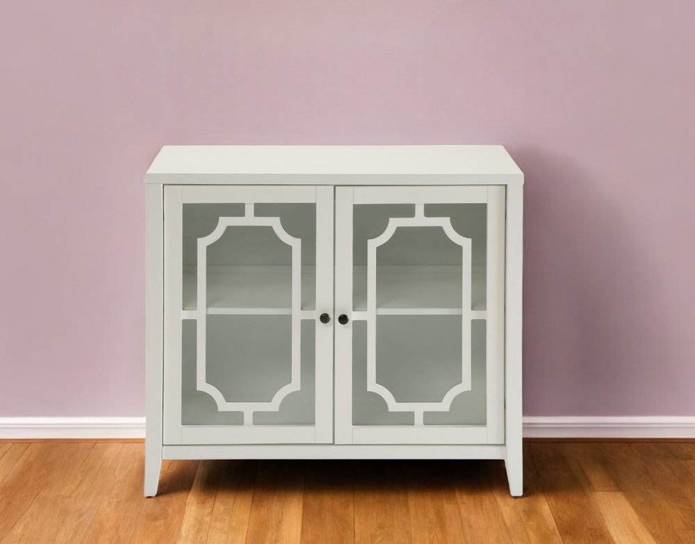 34" White Sideboard with Two Glass Doors HomeRoots