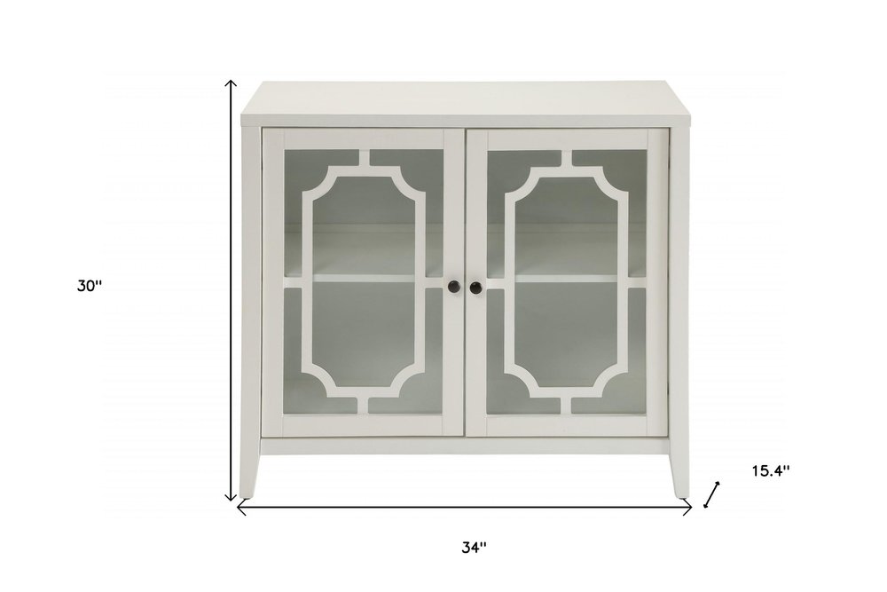 34" White Sideboard with Two Glass Doors HomeRoots