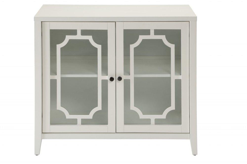 34" White Sideboard with Two Glass Doors HomeRoots