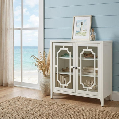 34" White Sideboard with Two Glass Doors HomeRoots