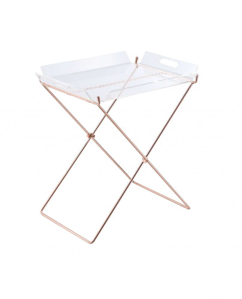 22" Clear and Copper Acrylic and Metal Tray Table HomeRoots