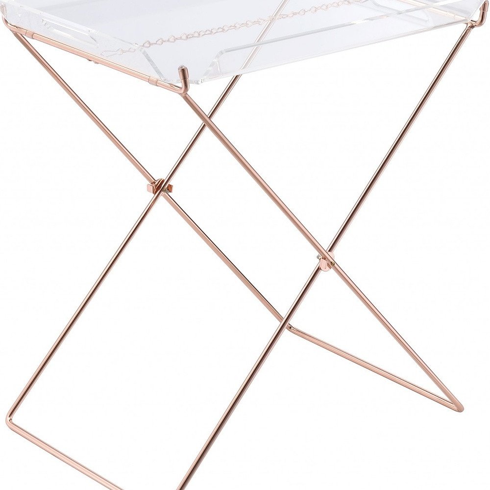 22" Clear and Copper Acrylic and Metal Tray Table HomeRoots