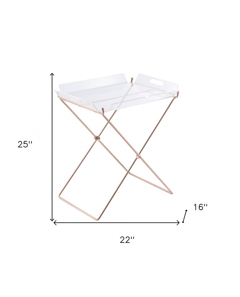 22" Clear and Copper Acrylic and Metal Tray Table HomeRoots