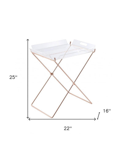 22" Clear and Copper Acrylic and Metal Tray Table HomeRoots