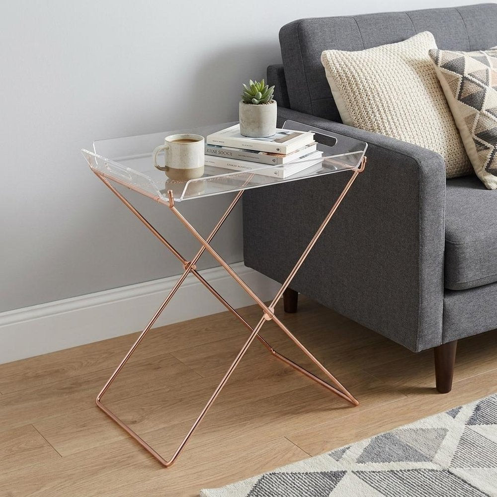 22" Clear and Copper Acrylic and Metal Tray Table HomeRoots