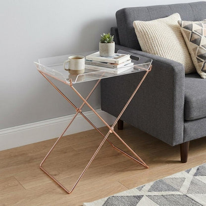 22" Clear and Copper Acrylic and Metal Tray Table HomeRoots